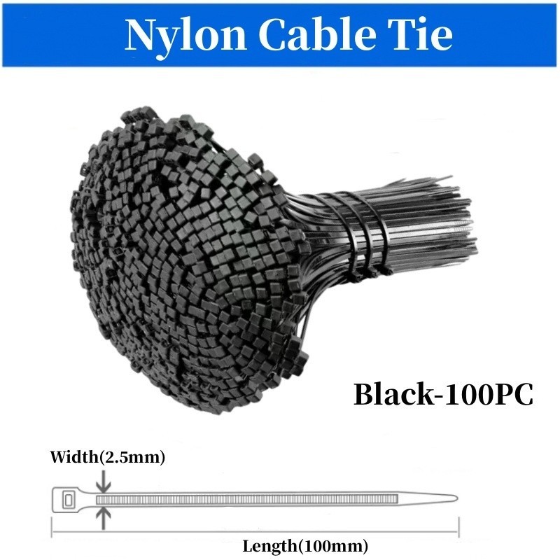 รัดสายไนล์ 100pcs สีดำ/ขาว ขนาด 2.5x100mm ทนทาน ไม่ขาดง่าย ใช้รัดสายไฟ อุปกรณ์งานช่าง