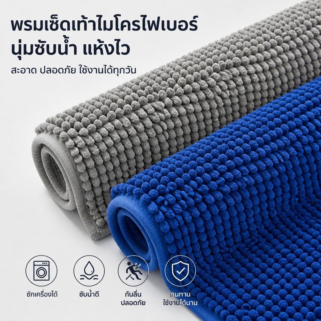พรมทางเข้าบ้านและห้องน้ำ กันลื่น กันน้ำ ซับน้ำดี เลือกได้ 3 สี ทำความสะอาดง่าย เหมาะกับทุกการตกแต่งบ้าน