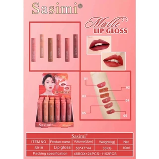 {24แท่ง} Sasimi Matte Color LipGloss ลิปกลอสแมทต์ สีสวย ริมฝีปากดูสดใส no.S919