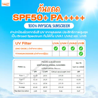 POCARE ALOE ADVANCE MOISTURIZING SUNSCREEN SPF50+ PA++++ 45ml กันแดดสงกรานต์ กันแดดดำน้ำ ว่ายน้ำ VERY WATER RESISTANT