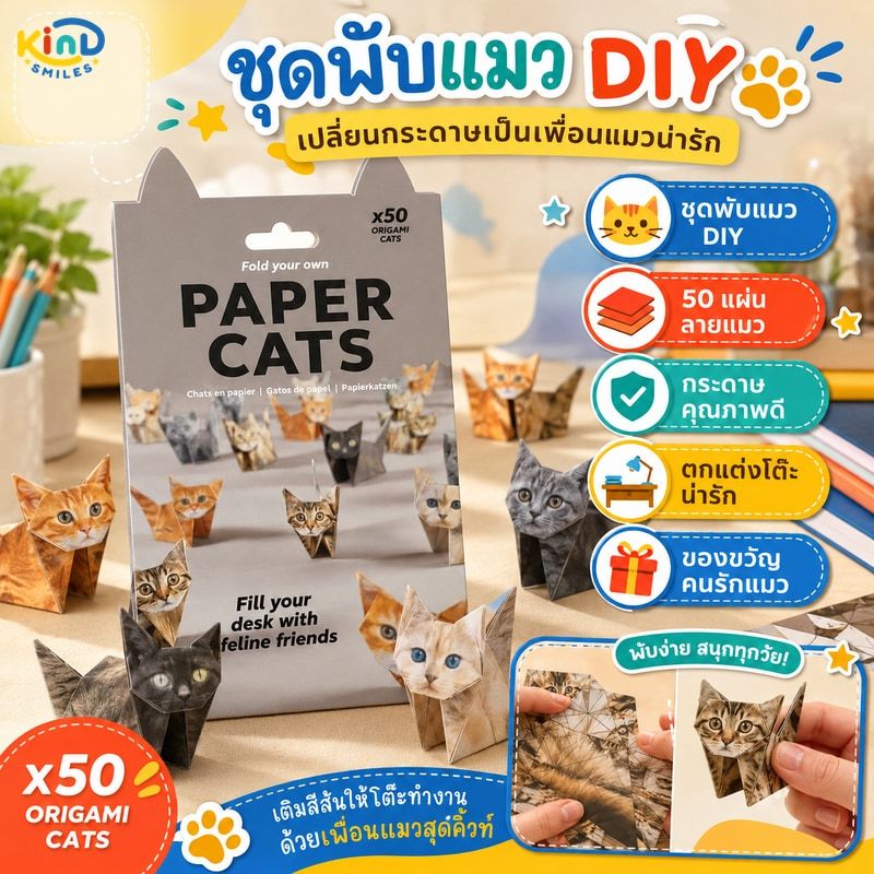 DIY กระดาษแมวชุด,ตกแต่งโต๊ะสร้างสรรค์น่ารักลูกแมว Origami Papercraft ชุด,คนรักแมว Handmade พับตัวเลขแมวน่ารัก