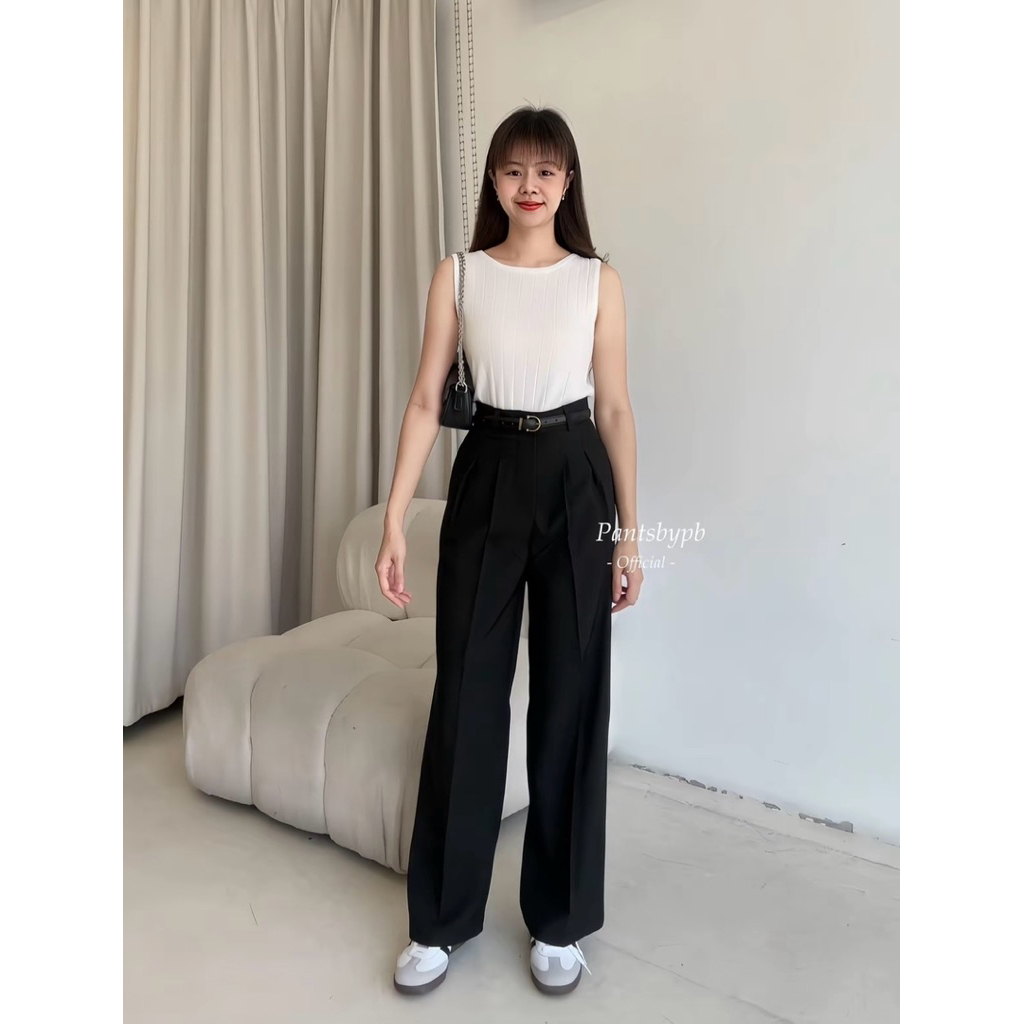 ส่งต่อ Bloom Pants กางเกงกระบอกใหญ่ ไซส์ M แต่งจีบ ผ้าสโนว์สลาฟ ยาว 40นิ้ว
