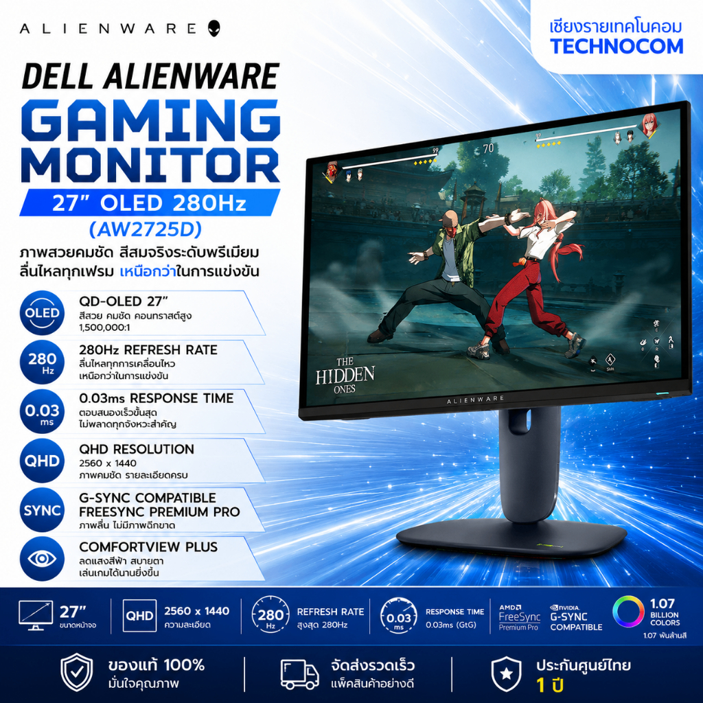 DELL Alienware AW2725D 27" OLED 280Hz (จอมอนิเตอร์เกมมิ่ง) Gaming Monitor