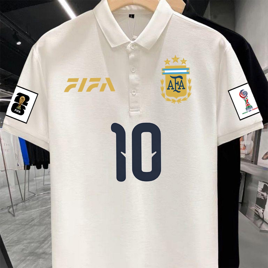 เมสซี่/Argentina No.10 Lionel Messi Fan jersey/ชุดกีฬา/Adult เสื้อโปโล/casual sporty/Unisex/New Kids' Polo Shirt and Hat