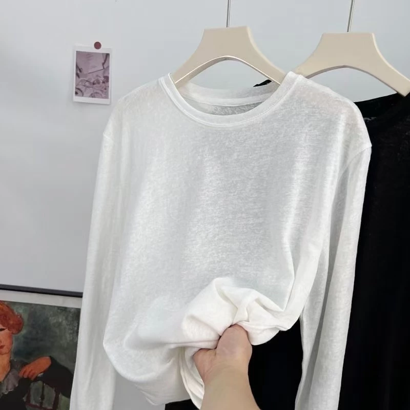 เสื้อกันแดดผู้หญิงสีขาวล้วน เสื้อยืดแขนยาวโอเวอร์ไซส์ เบาบางระบายอากาศ ใส่สบายฤดูร้อน พร้อมส่งราคาถูก