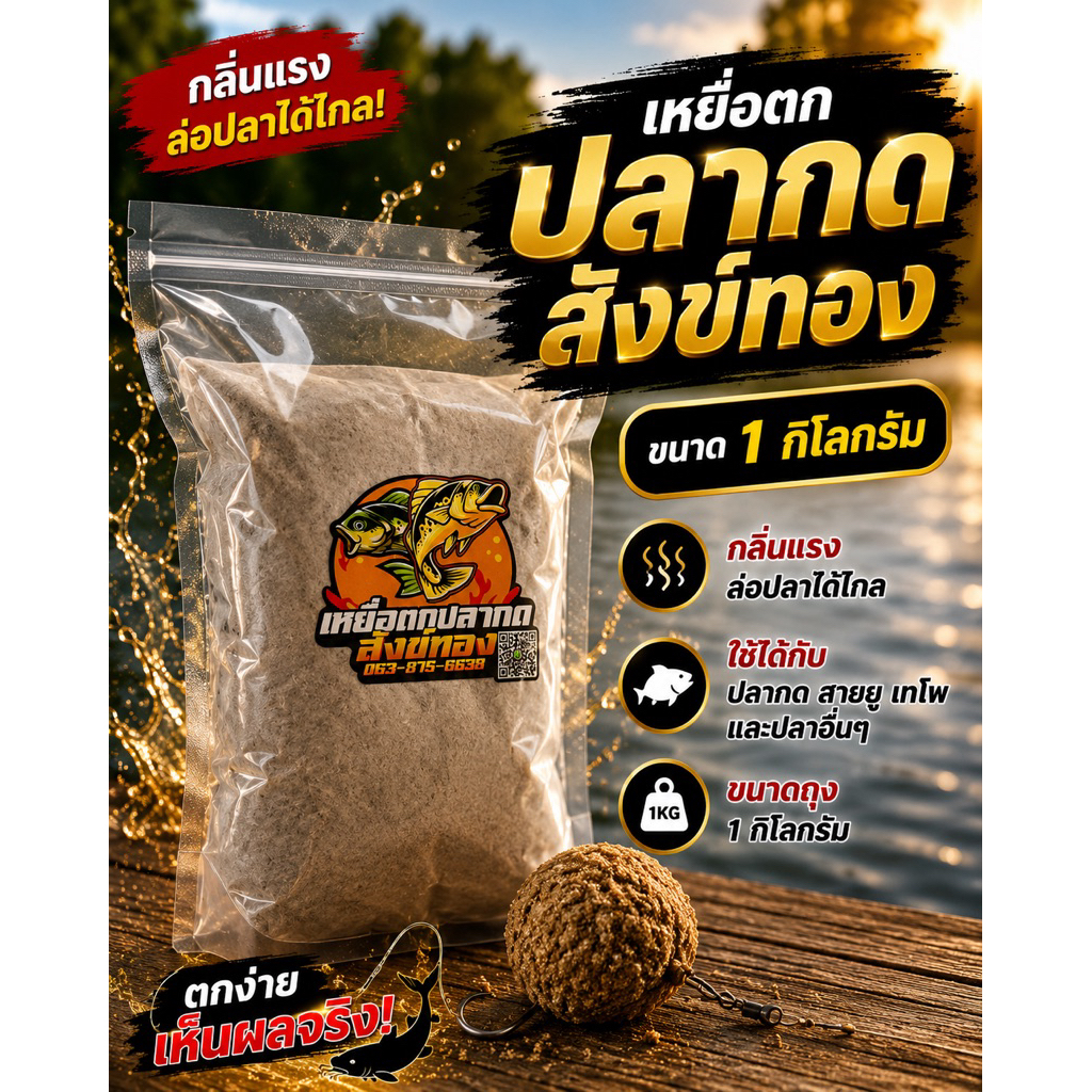 เหยื่อตกปลากดสังข์ทองถุง 1 กิโล