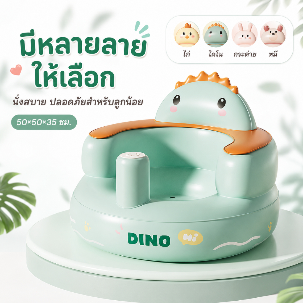 เก้าอี้นั่งทานข้าวเด็ก เก้าอี้นั่งกินข้าวเด็กพกพา เก้าอี้ฝึกนั่ง เก้า ที่นั่ง เด็ก ปลอดภัยป้องกันตก เบาะหัดนั่งเป่าลม
