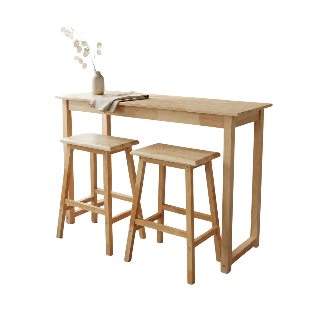 Evergreen Furniture ชุดโต๊ะบาร์ความยาว 120 ซม สูง 90 ซม ไม้ยางพาราแท้ครบชุด