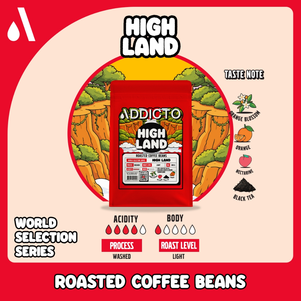 เมล็ดกาแฟคั่ว Highland I ADDICTO I Roasted Bean Coffee I คั่วอ่อน Ethiopia