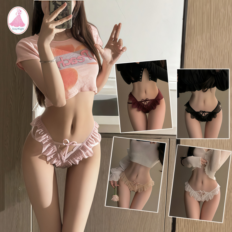 SexyNight💕💕กางเกงในลูกไม้ กางเกงในเอวต่ำ ดีไซน์ระบาย ตกแต่งด้วยโบว์ เซ็กซี่และเร้าใจ มีหลายสีให้เลือก จัดส่งจากประเทศไทย