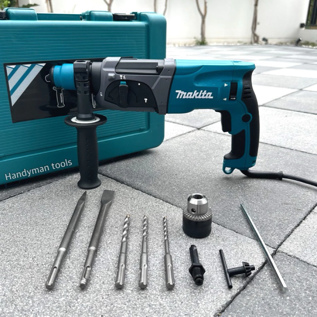 Makita สว่าน สว่านโรตารี่ 2-24 รุ่น HR2470F กำลัง 1500W รุ่น 3 ระบบ มีหัวเปลี่ยนจับดอก ดอกสกัด 2 ดอก สว่าน 3 ดอก