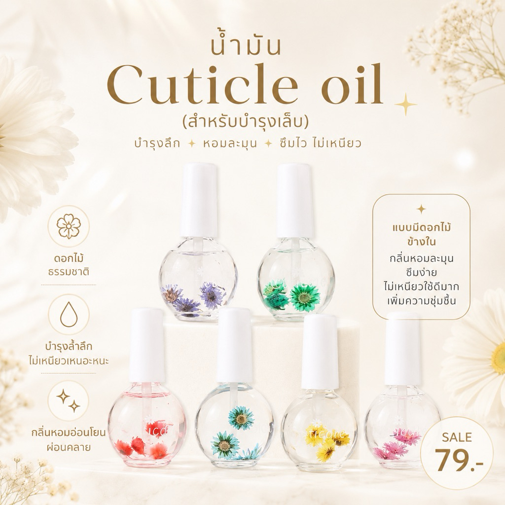 น้ำมัน Cuticle oil บำรุงเล็บแบบมีดอกไม้ข้างใน กลิ่นหอมละมุน ซึมง่าย ไม่เหนียวใช้ดีมาก