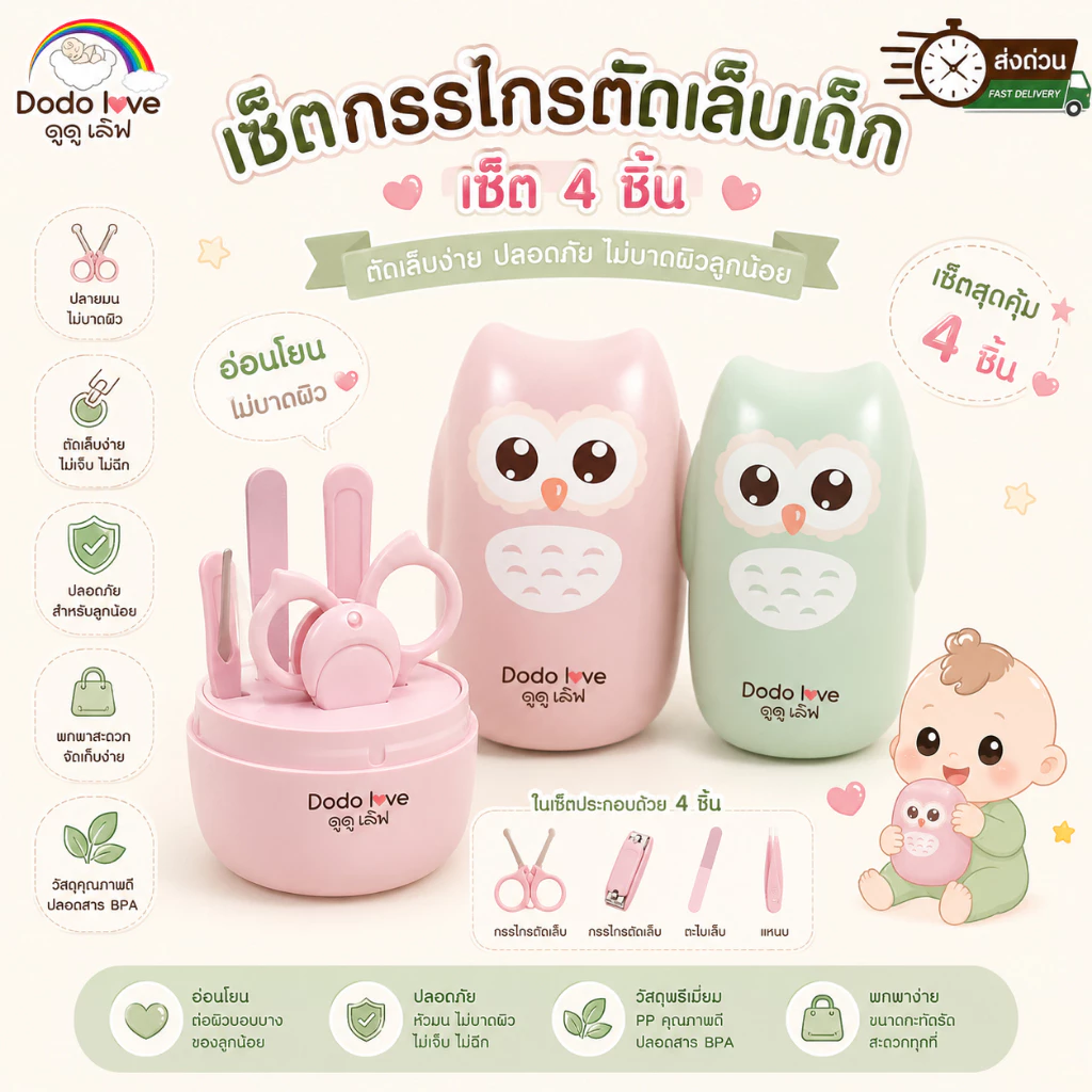 ส่งด่วน Mommykids x Dodolove ชุดกรรไกรตัดเล็บเด็ก 4 ชิ้น (กรรไกร/กรรไกรหัวสั้น/ตะไบ/แหนบ) ครบเซ็ต สะดวก ปลอดภัย