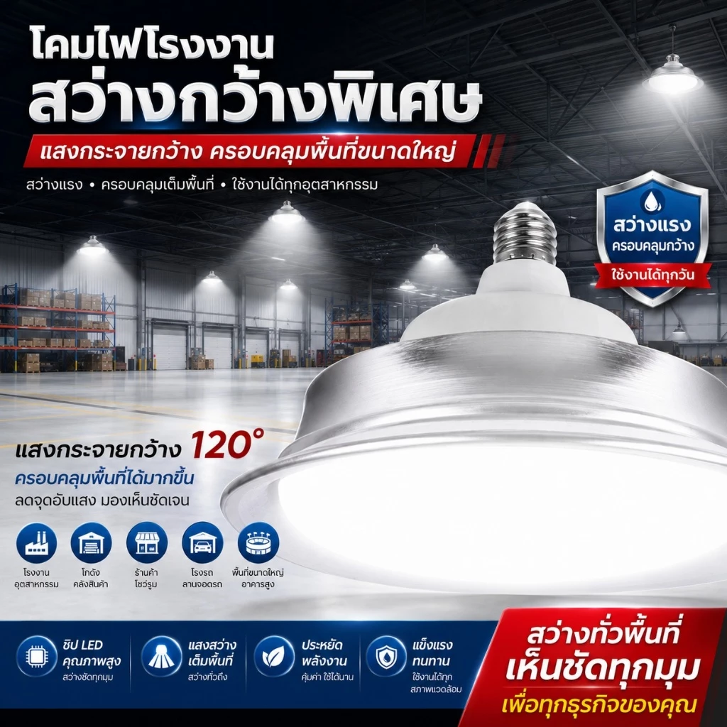 โคมไฟไฮเบย์ LED 200W 220V สว่างสูง โรงงาน ลานจอดรถ สนามกีฬา กลางแจ้ง