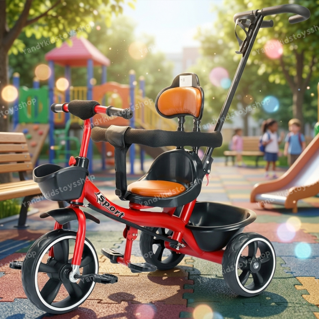 NB-TOYS  รถเข็นเด็ก จักรยาน3ล้อ จักรยานสามล้อเด็ก มีด้ามเข็น มีสายนิรภัยคาดเอว