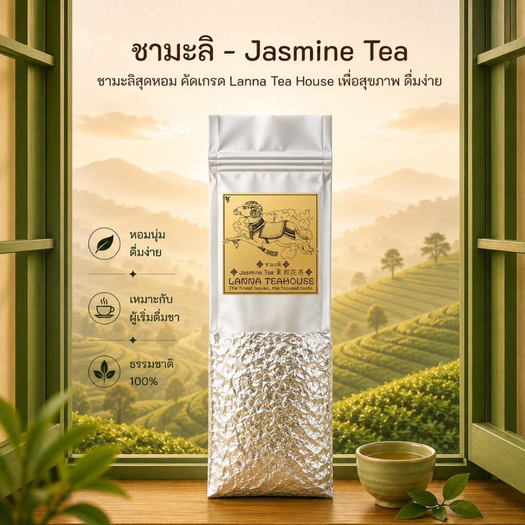 🍀 ชามะลิ ♈️ ตรา Lanna Teahouse 🍀 ยอดคู่ 3 🍀 ขนาด 200 กรัม 🍀 Jasmine Tea 🍀