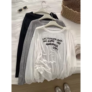 เสื้อกันแดด สำหรับผูหญิง แขนยาวพิมพ์ลายอักษร เสื้อแขนยาวสไตล์เกาหลี น้ำหนักเบาและสวมใส่สบาย 🌷✨