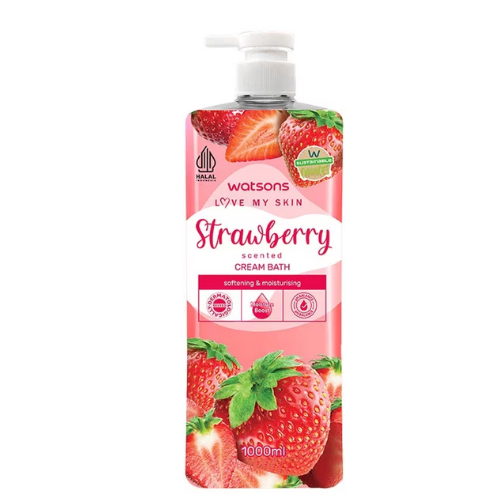 Watsons Strawberry Scented Cream Bath 1000ml วัตสันส์ ครีมอาบน้ำกลิ่นสตรอว์เบอร์รี 1000 มล.