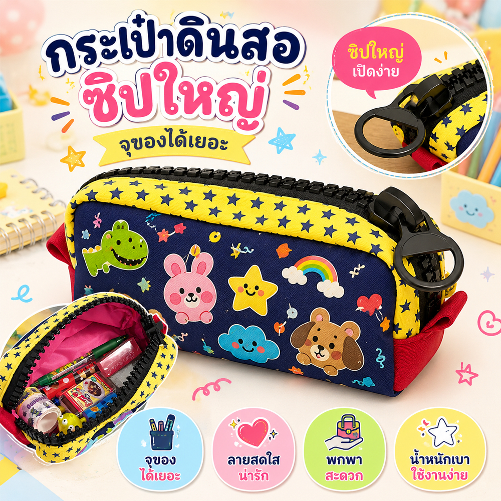 กระเป๋าดินสอใบใหญ่ ลายการ์ตูนน่ารัก กระเป๋าเครื่องเขียนอเนกประสงค์ จุของเยอะ สำหรับนักเรียน พร้อมส่ง