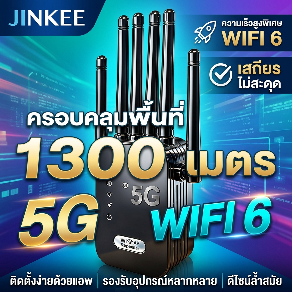 JINKEE real 5G Dual Band ตัวขยายสัญญาณ WiFi ระยะไกล บ้าน WiFi รีพีตเตอร์ ตัวเสริมสัญญาณ WiFi ตัวขยายสัญญาณเราเตอร์
