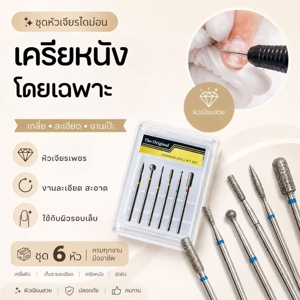 จัดส่งทันที  ♡  ชุดหัวเจียรไดม่อน เครียหนังโดยเฉพาะ หัวเตรียมเล็บ