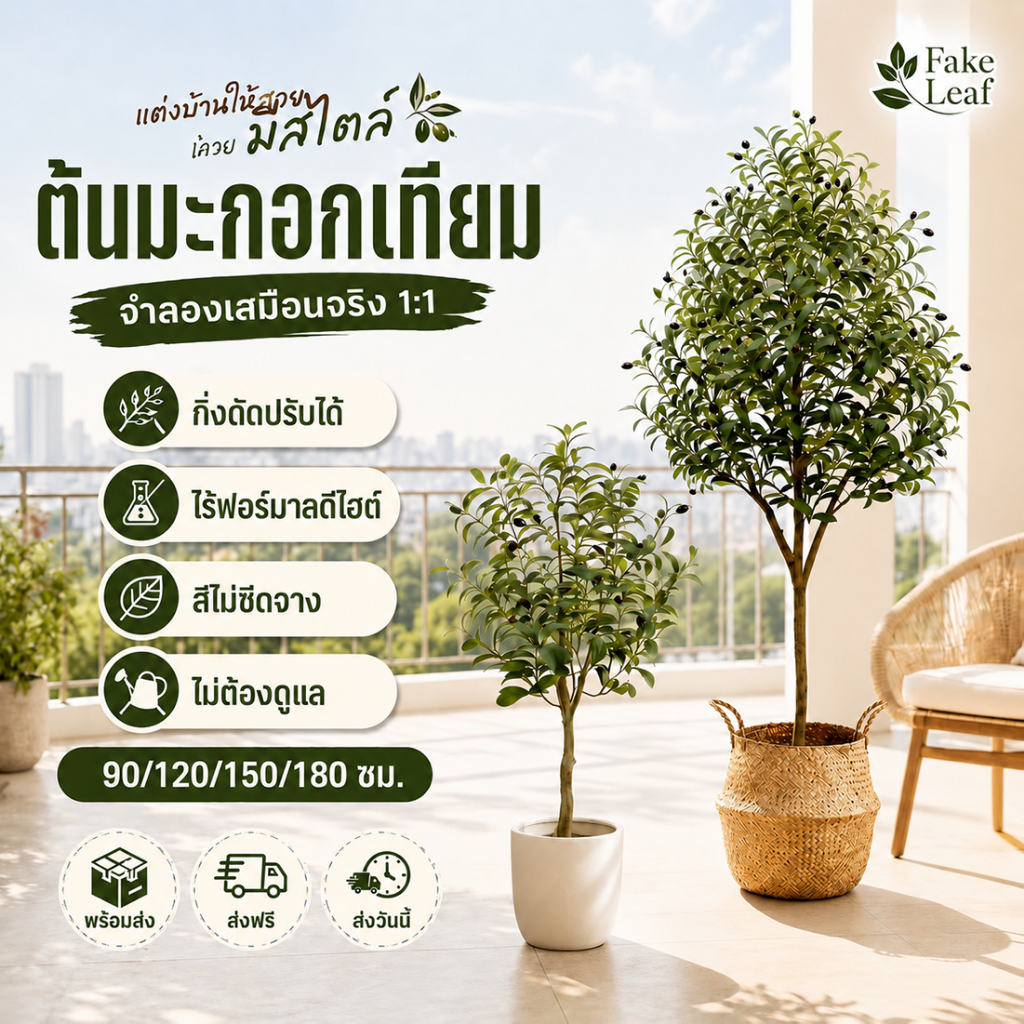 🌴รุ่นอัพเกรด ก้านหนา🌴ต้นมะกอกปลอม ไม่ต้องบำรุงรักษา 90/120/150/180CM ต้นมะกอกโอลีฟ ต้นไม้ประดิษฐ์