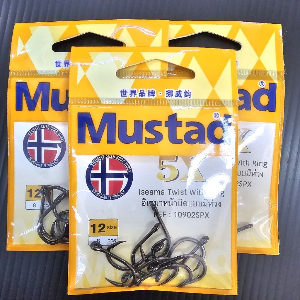 MUSTAD HOOK👍ความแข็ง ระดับ 5X👍ตัวเบ็ดมาสตาด ซองเหลือง มีห่วง อิเซม่า หน้าบิด👍10902SPX