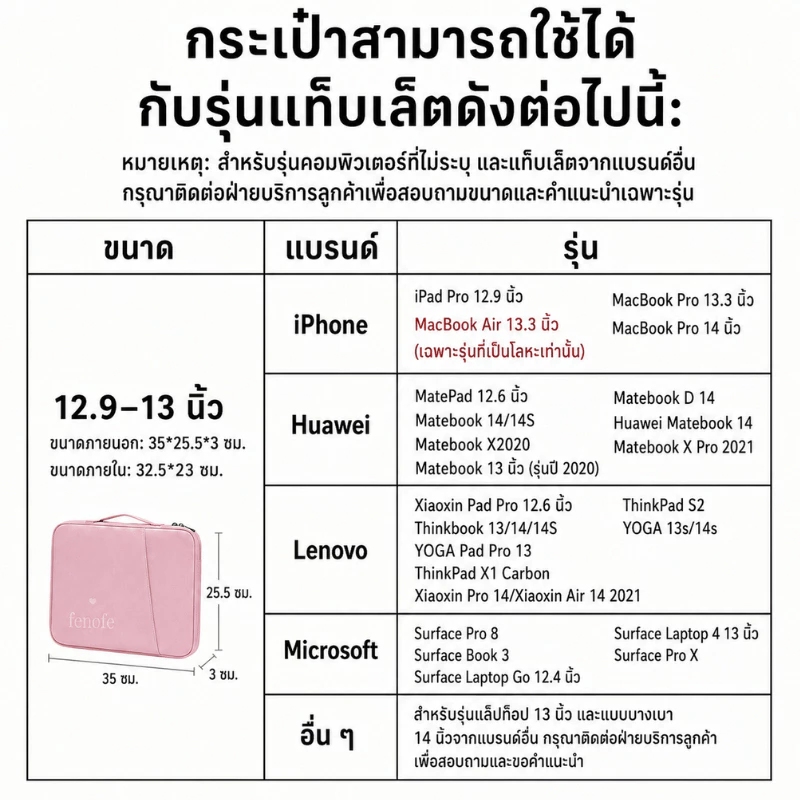 กระเป๋าใส่ไอแพด ซองใส่แท็บเล็ตแล็ปท็อป ผ้าไนลอนกันน้ำ 11/13 นิ้ว thumbnail 8