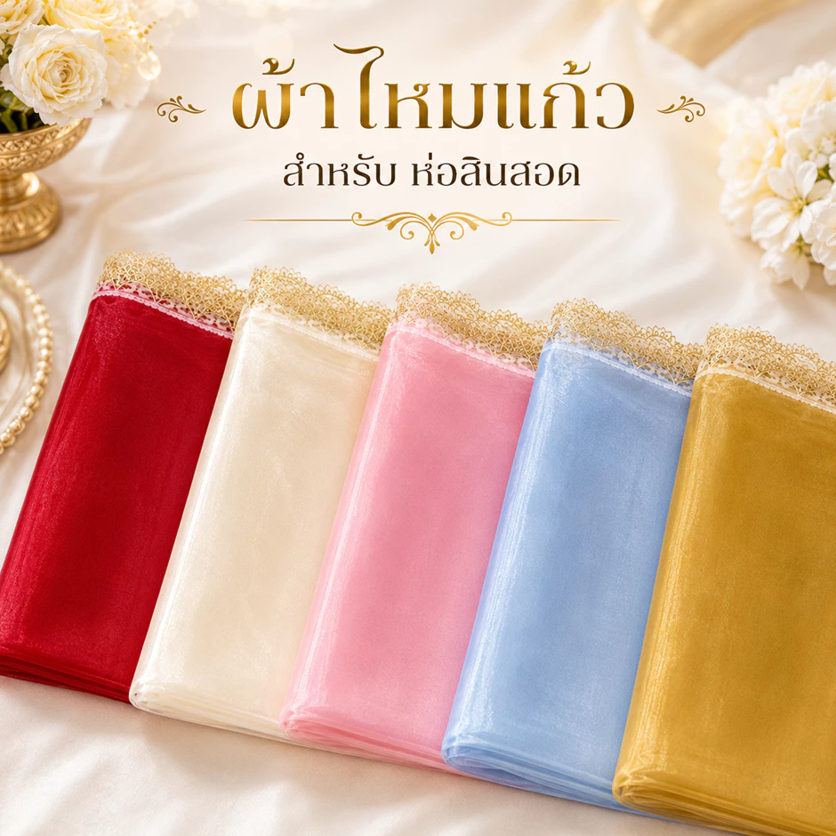 ผ้าห่อสินสอด ผ้าไหมแก้ว ห่อพิธีการต่างๆ ขนาด 75x75 เซนติเมตร