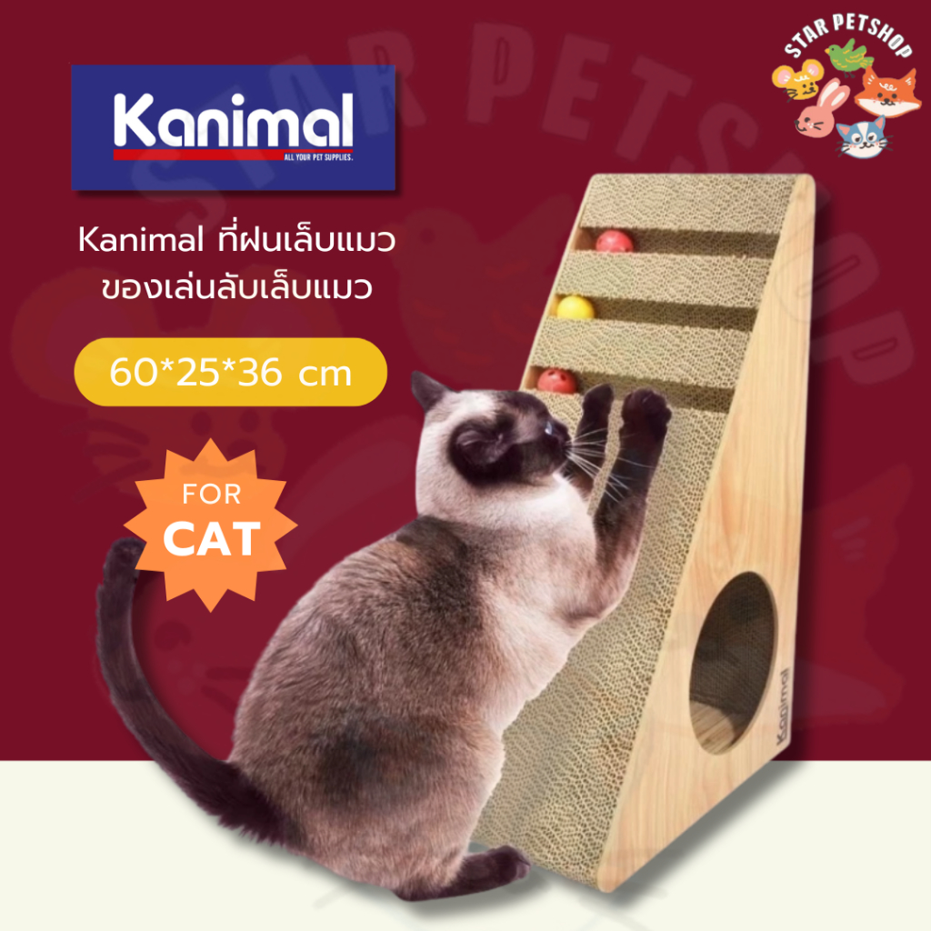 Kanimal ที่ฝนเล็บแมว ของเล่นลับเล็บแมว รุ่นสามเหลี่ยมรางบอล ลับเล็บแมว Giant Circus 60*25*36 cm