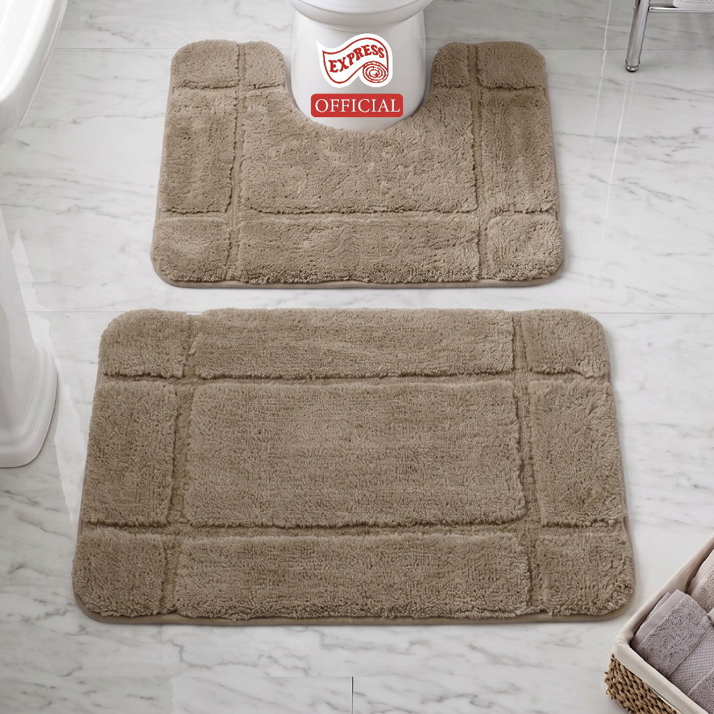 EXPRESS CARPET พรมห้องน้ำ2ชิ้น 45x70cm+ตัวU50x60cm พรมเช็ดเท้าหนานุ่ม พรมชักโครก มีกันลื่น ซักได้