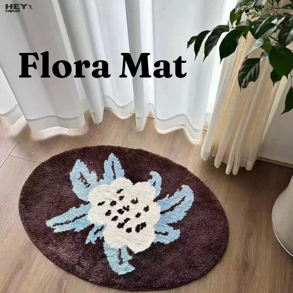 Heyhome พรมมินิมอล Flora Mat พรมห้องนอน พรมแต่งบ้าน ผ้าทอขนนุ่มฟู ขนาด 45*65 cm.