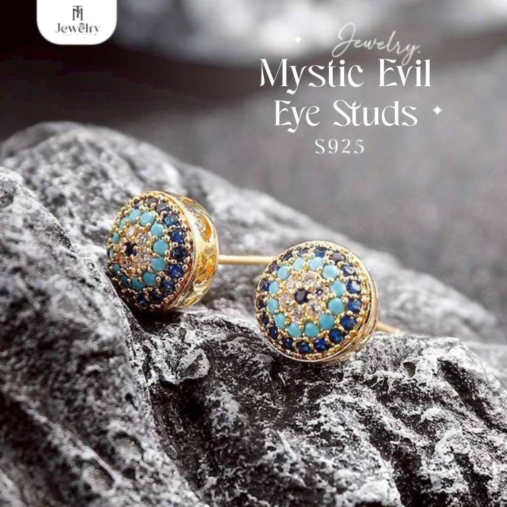 TM Jewelry ต่างหูเงินแท้ 92.5% รุ่น Mystic Evil Eye Studs ดีไซน์ลึกลับหรูหรา ตุ้มหูเงินแท้ ตุ้มหูแฟชั่น ตุ้มหูก้านเสียบ