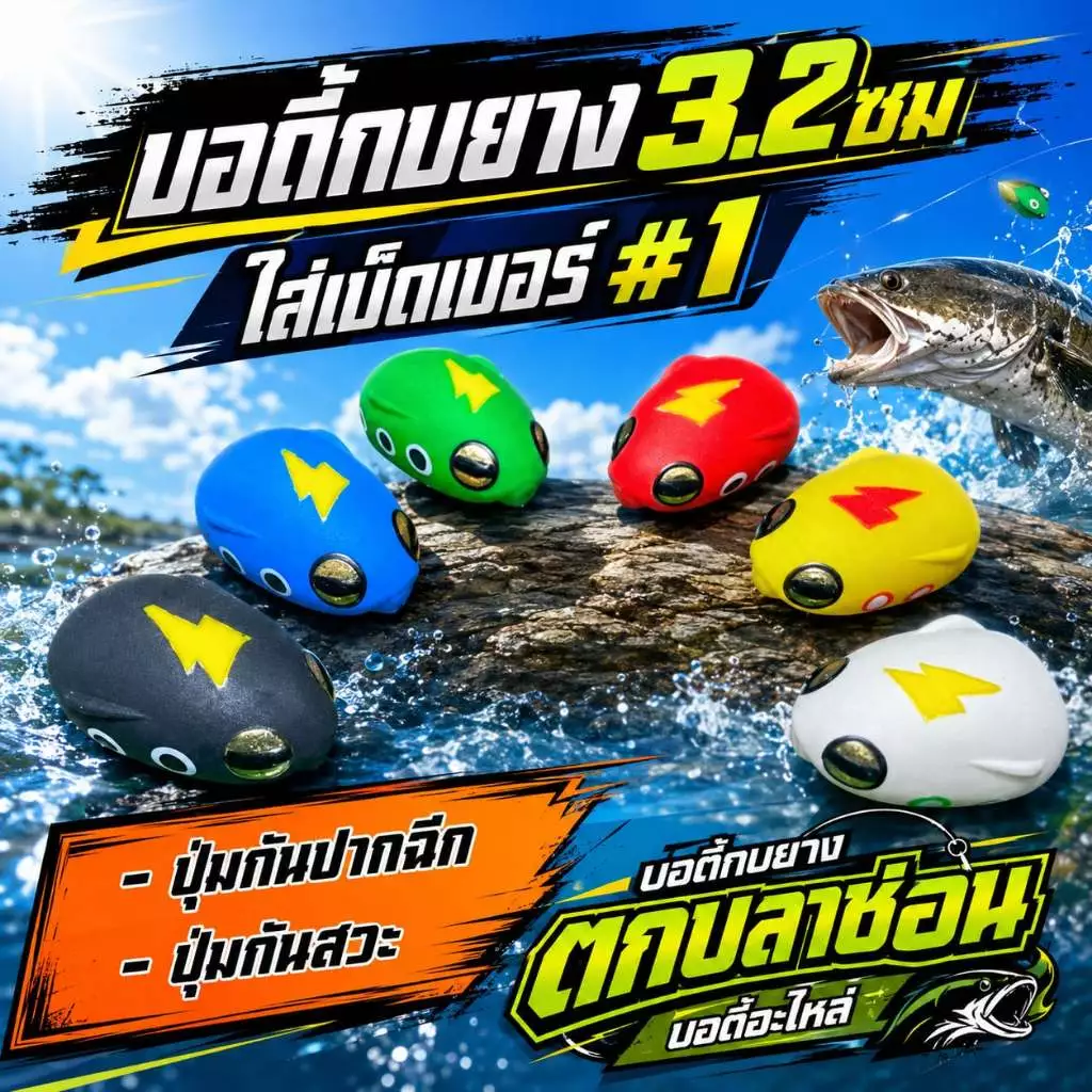 บอดี้กบยาง 3.2ซม.บอดี้อะไหล่ เหยื่อปลอม มีร่องเก็บคมเบ็ด กันสวะ ใส่ตัวเบ็ด เบอร์#1