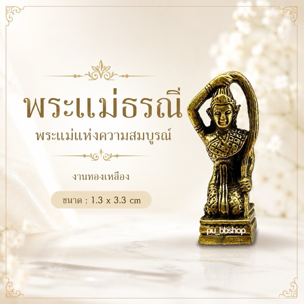 พระแม่ธรณี งานทองเหลือง ขนาด 1.3*3.3 cm.