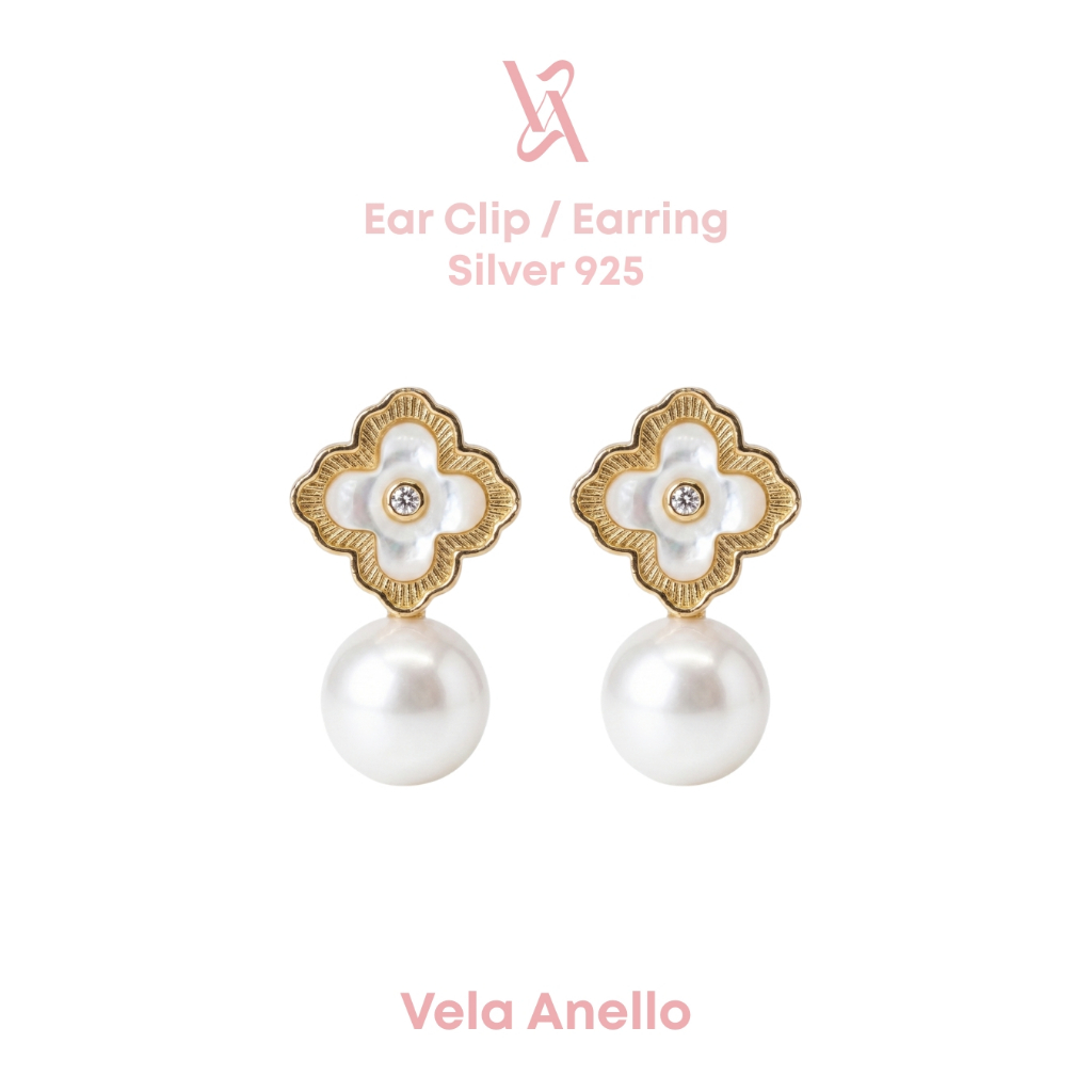Vela Fortuna’s Pearl S925 14k ต่างหูหนีบ ต่างหูติดหู เครื่องประดับออกงาน