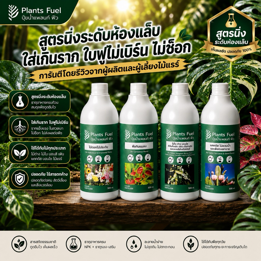 ปุ๋ยไม้ด่าง ปุ๋ยไม้กินแมลง แคคตัส Plants Fuel สูตรเข้มข้น x10 ต้นไม้ฟื้นตัวไว ปลอดภัยกับระบบราก