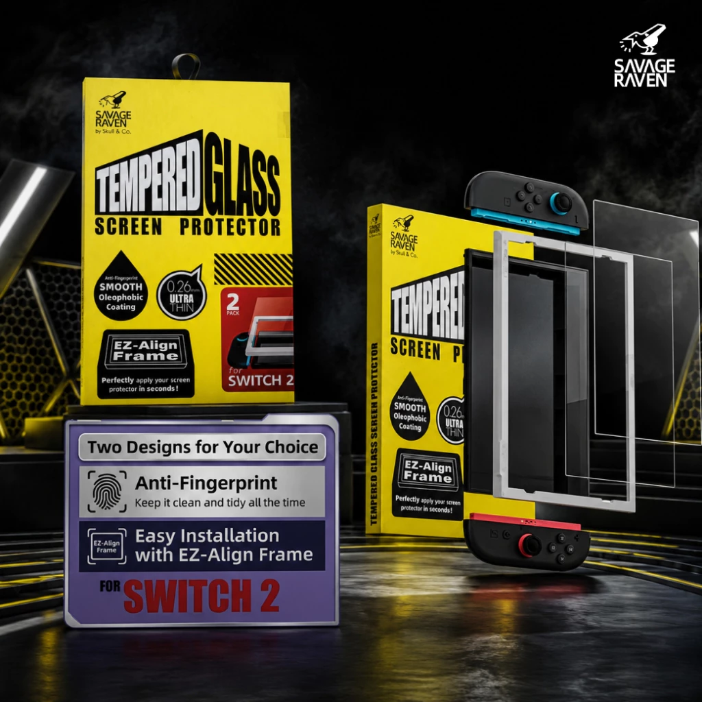 [ส่งด่วน] กันรอยกระจก Switch2 Savage Raven by Skull & Co. ,Tempered Glass Screen Protector with EZ-Align Frame
