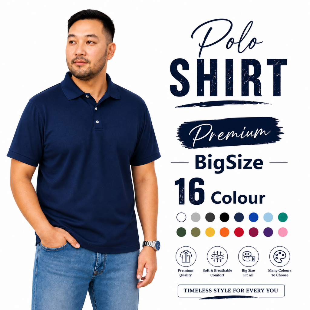 เสื้อโปโลไซส์ใหญ่ คอปก ใหญ่สุด 8XL รอบอก 60นิ้ว สีพื้น 16สี เนื้อผ้านิ่ม ใส่สบาย ไม่อึดอัด