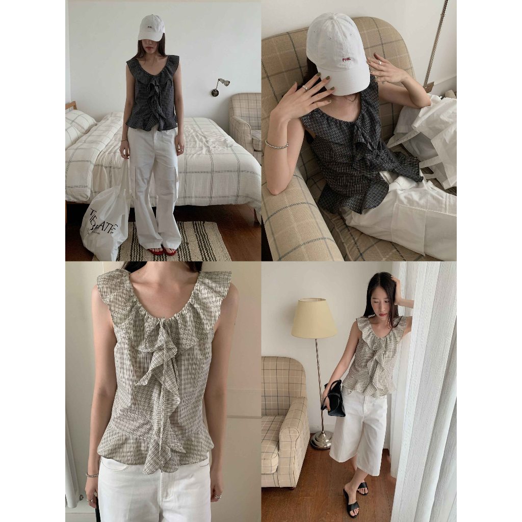 INBYIN - เสื้อแขนกุดลายสก็อตระลายหน้า  GINGHAM GARDEN TOP - I3665