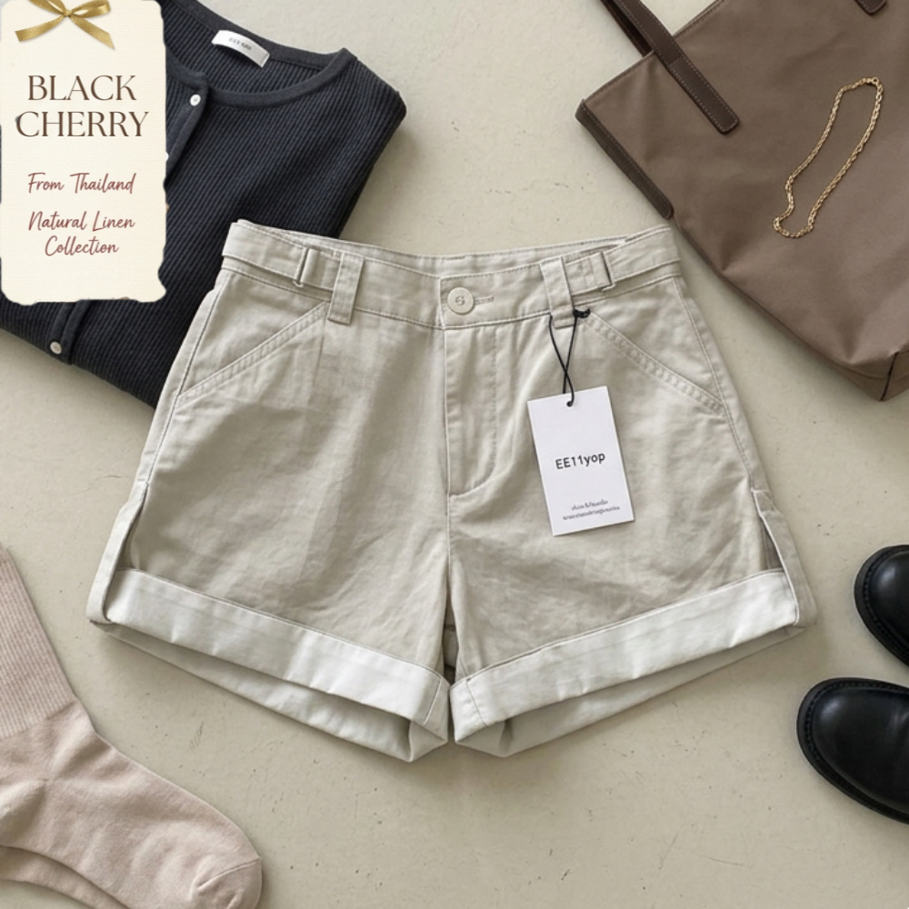 🔘Short pants กางเกงขาสั้นเอวต่ำ พับขา มินิมอล | Black Cherry