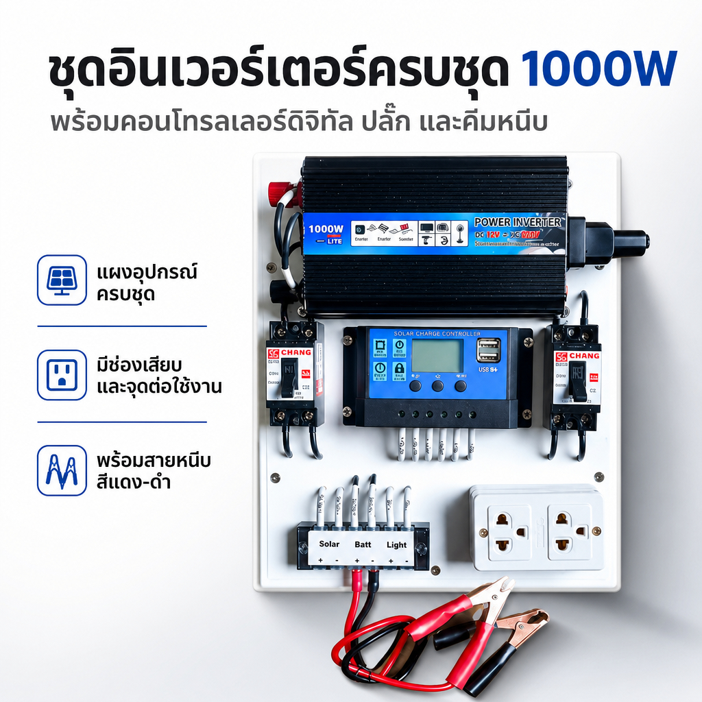 ชุดนอนนา 1000W โซล่าเซลล์ 12V/220V สินค้านี้ประกอบด้วยเฉพาะระบบแปลงเท่านั้น