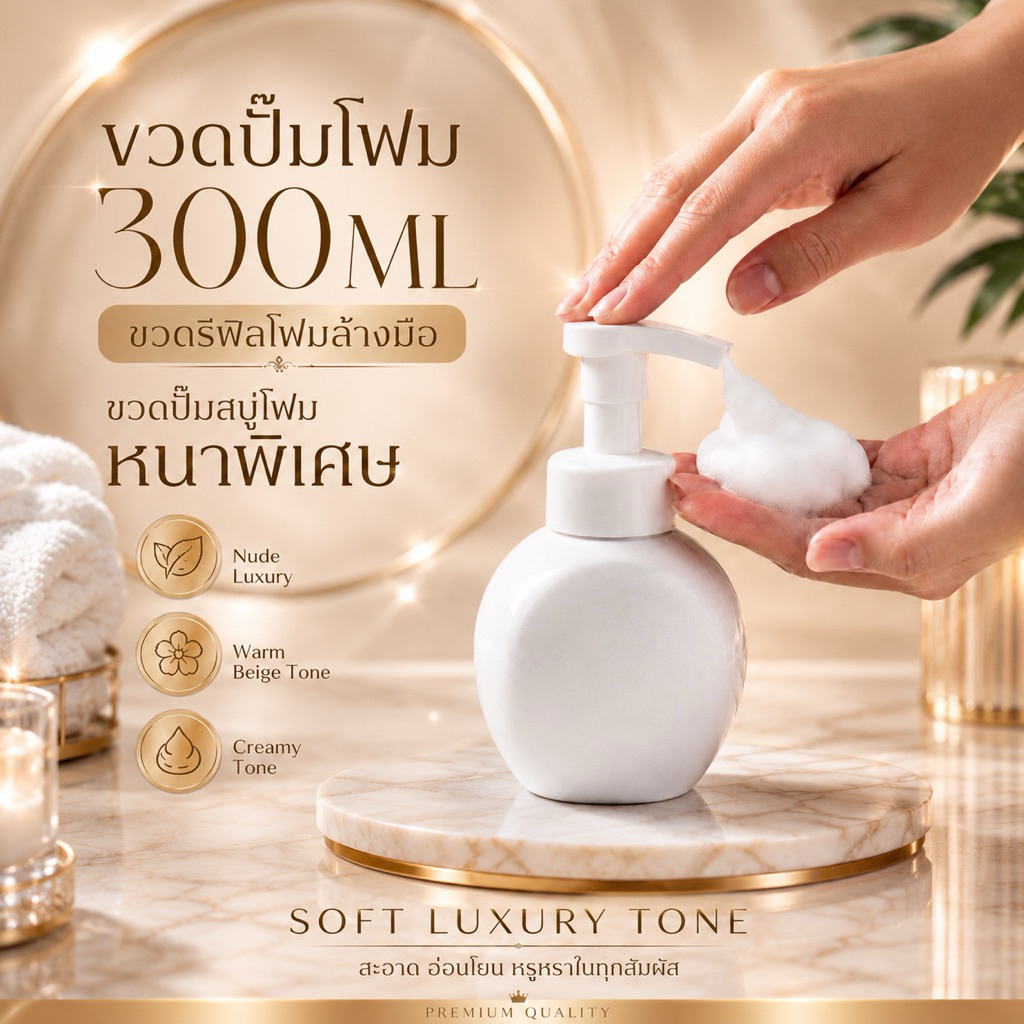 ขวดปั๊มโฟม 300ML ขวดรีฟิลโฟมล้างมือ ขวดปั๊มสบู่โฟม หนาพิเศษ (ขวดปั๊มโฟม/กลม) PK300ML59