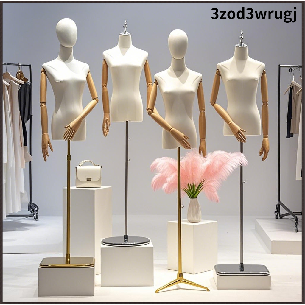 พร้อมส่ง หุ่นโชว์เสื้อผ้า หุ่นโชว์ผู้หญิง หุ่นครึ่งตัว ฐานเหล็ก แขนไม้ ปรับความสูงได้ หุ่นโชว์เสื้อผ้าสตรี | Mannequin L