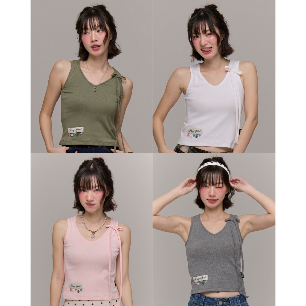 (สินค้าพร้อมส่ง)prey เสื้อกล้าม bowy top