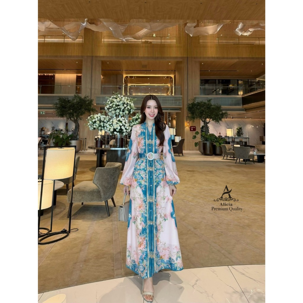 ABIGAIL BRAND ABG264 ชุดเดรสยาวพิมพ์ลายสไตล์โอเรียนทัล