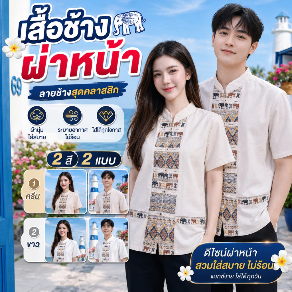 เสื้อคู่ชายหญิง รุ่น ช้างผ่าหน้า