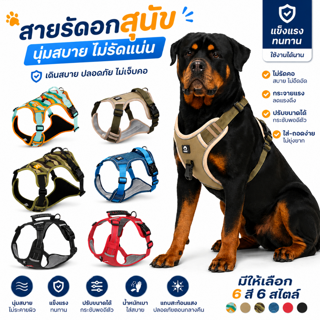 สายรัดอกสุนัข พร้อมที่จับดึง เสื้อรัดอกหมา ระบายความร้อน และกลาง แข็งแรงทนทาน สวมใส่สบาย