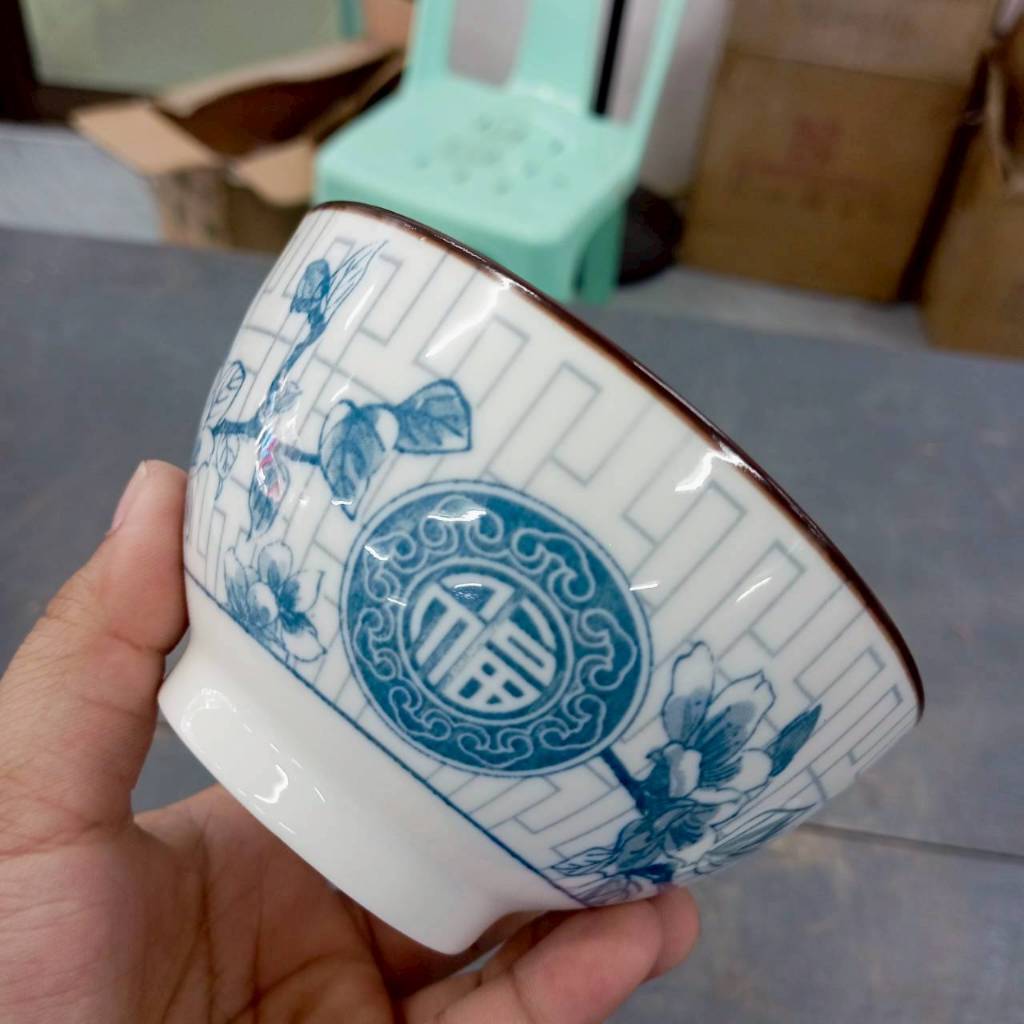 ถ้วยเซรามิก 5 นิ้ว ถ้วยน้ำจิ้ม ถ้วยแบ่งทรงสูง ถ้วยลายจีนดอกไม้ ทำจากเซรามิกเนื้อดี เข้าไมโครเวฟได้
