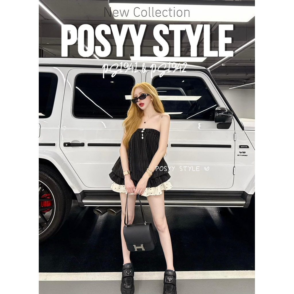 POSSY STYLE เกาะอกมินิเดรส กางเกงผ้าชาเเนลโพซี่⚪️⚫️